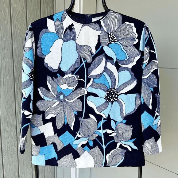 Vintage 70s Zio Luigi for Fairfield Blouse M | Psychedelic Floral Print Top - Picture 1 of 9